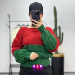 بلوز بافت دو رنگ پفکی | استایلی گرم و مدرن برای روزهای سرد