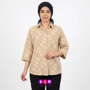 شومیز نخی زنانه طرح برجسته آستین سه‌ربع | فری سایز کرم و نسکافه‌ای