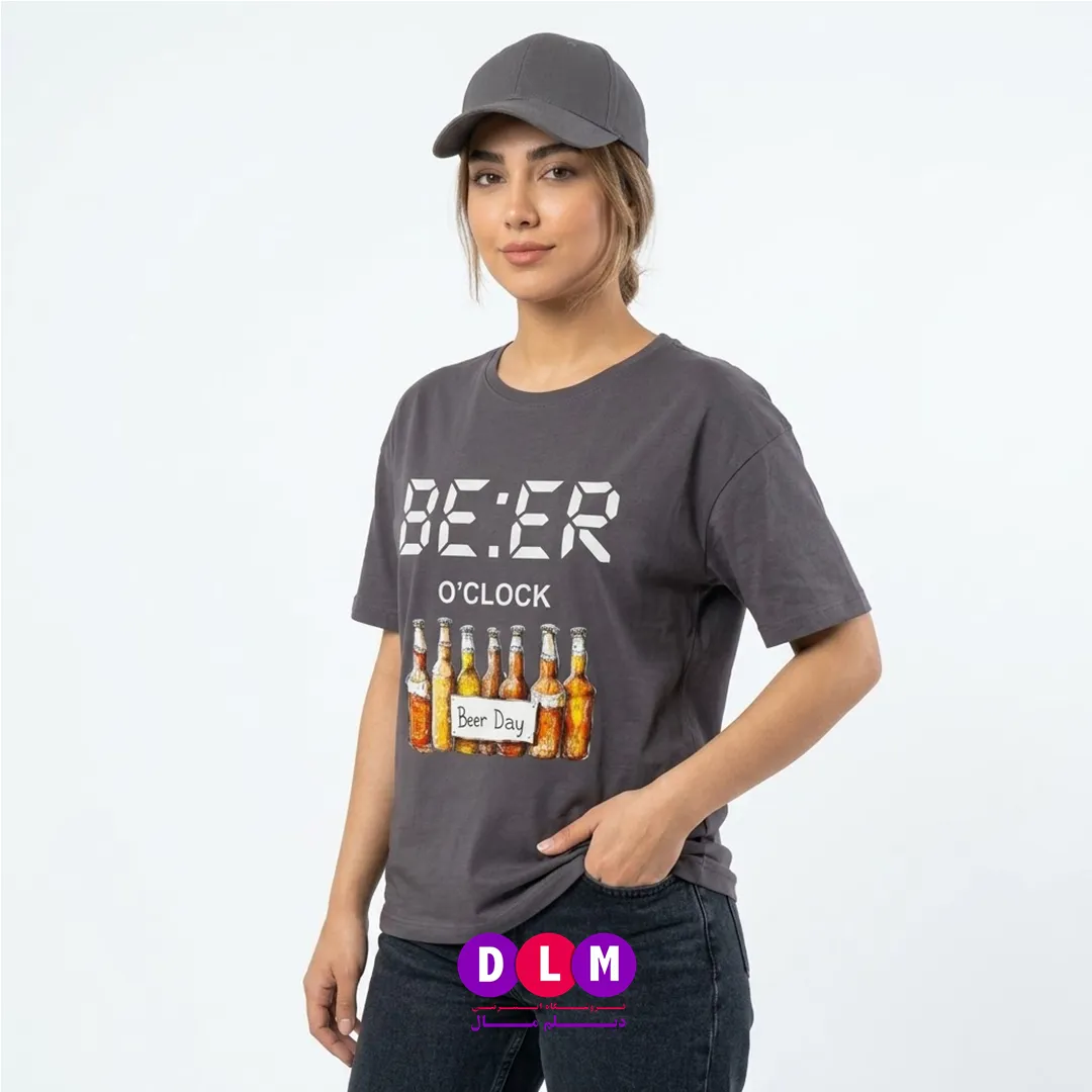 تیشرت آستین کوتاه زنانه طرح "Beer O'clock" (ساعت نوشیدنی)