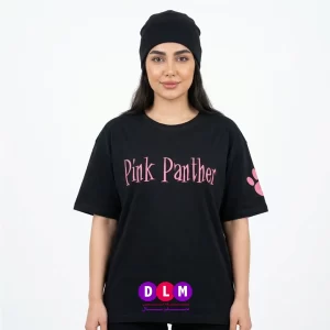 تیشرت زنانه آستین کوتاه طرح پلنگ صورتی (چاپ پشت و رو) - مدل Pink Panther Files