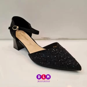 کفش مجلسی زنانه بایلی کوکو | مدل کریستالی نوک‌تیز با پاشنه قالبی (رنگبندی مشکی و سفید )